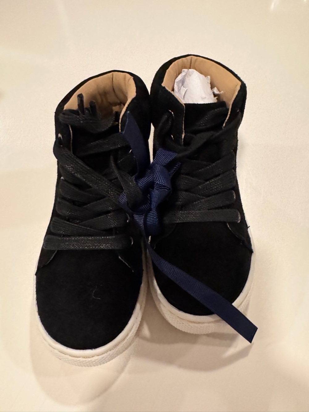 Janie and Jack Toddler Black High-Top Suede Sneakers with White Sole